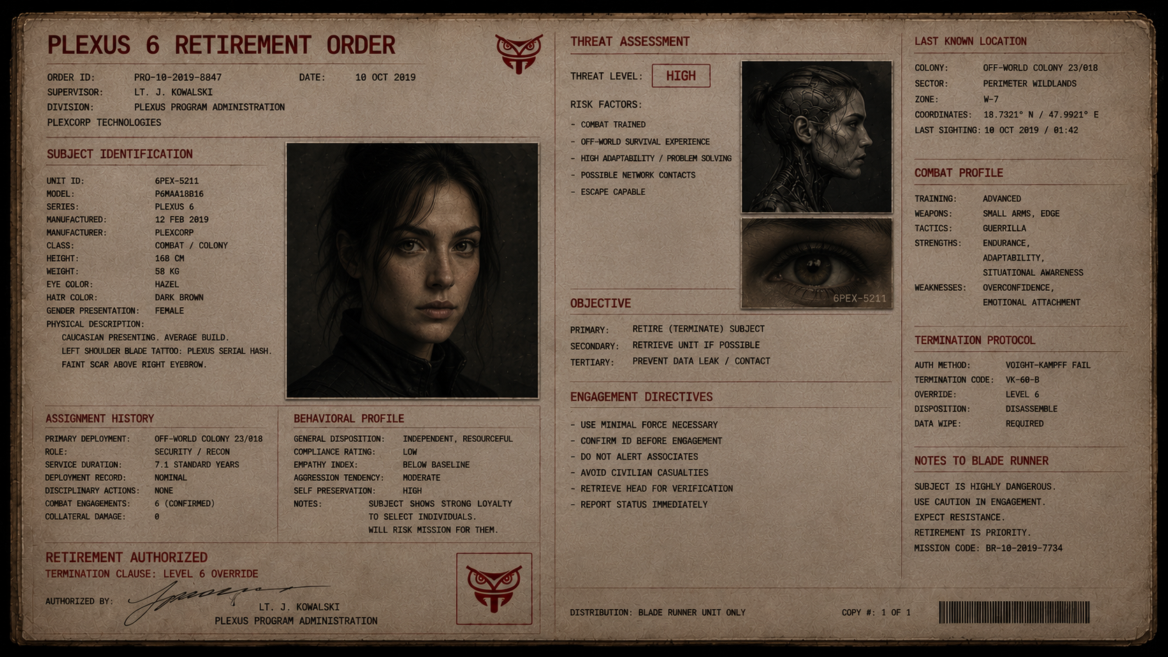 Blade Runner retirement order